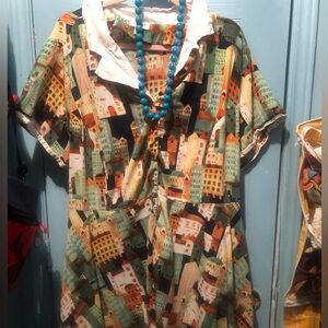 Unique Vintage Village Print Alexis Swing Dress